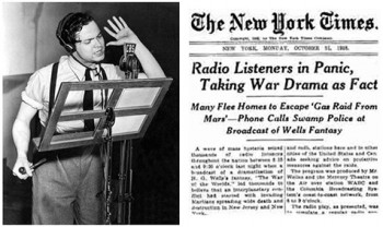 Orson Welles en su transmisión radial de "La guerra de los mundos"